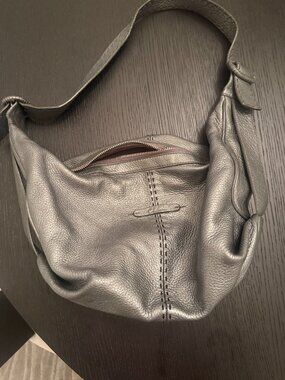 Cole Haan Metallic Pewter Pebble Leather Slouchy Hobo Bag